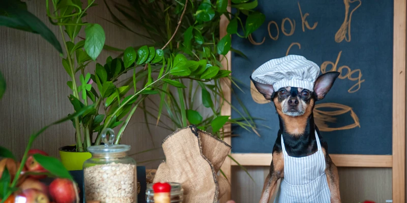 Premios caseros para perros: Perro en la cocina con gorro de chef